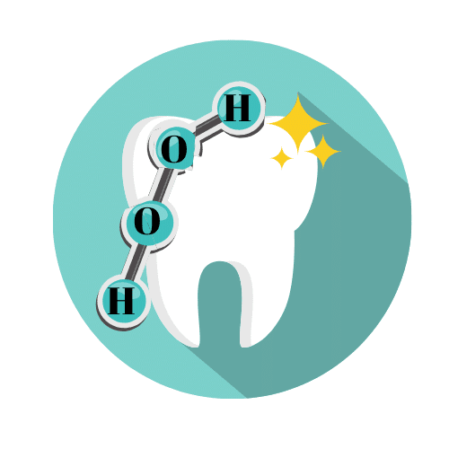 hydrogen peroxide molecule shown over tooth