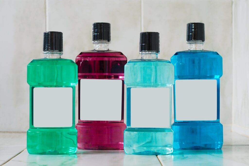 different colors of mouthwash