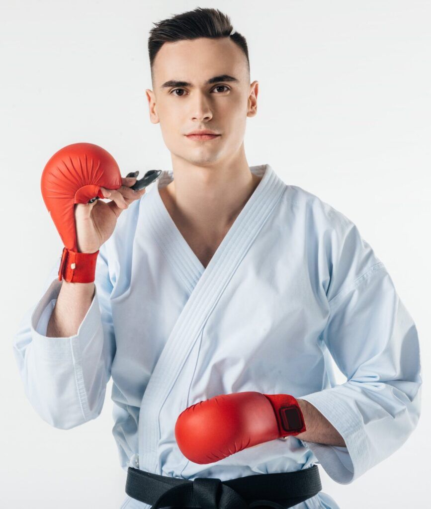 boxer holding mouthguard